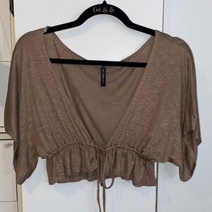 Brown Batwing Drawstring Crop Top S